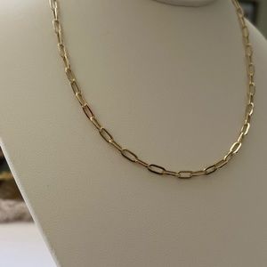 14k solid gold paperclip necklace,